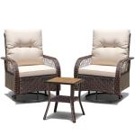 Devoko Patio Furniture Set Outdoor 3 Pieces Wicker Swivel Rocking Chairs Set of 2 with Coffee Table, Patio Conversation Set for Porch, Balcony, Deck, Garden (Brown)