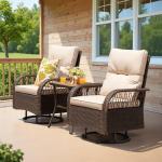 Devoko Patio Furniture Set Outdoor 3 Pieces Wicker Swivel Rocking Chairs Set of 2 with Coffee Table, Patio Conversation Set for Porch, Balcony, Deck, Garden (Brown)
