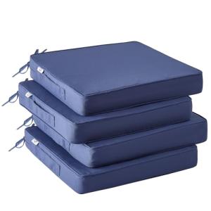 IPYNBAP Outdoor Chair Cushions Set of 4 -Waterproof Outdoor Seat Cushions for Patio Furniture, Patio Chair Cushion with Handle and Ties, Square Out Door Chair Pads,19" x 19" x 3", Navy Blue