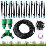 Drip Irrigation System, Push-to-Connect Adjustable Irrigation Set for Garden, Raised Beds Complete Garden Watering System 1/4” Emitters and 59ft Flexible Tubing, Quick Connectors (59)