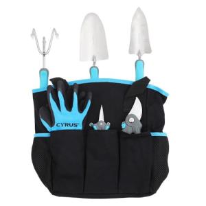 XERATH Garden Tools Set - 7 Piece Stainless Steel Heavy Duty Gardening Kit with Carry Bag, Gloves, Cultivator, Bypass Pruner, Hand Pruner,Hand Trowel, Transplanter
