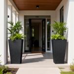 Sziqiqi Tall Planter for Indoor Outdoor: Set of 2 Large 21.6in Metal Taper Plant Pots with Inner Pots - Square Black Flower Pot with Drainage Holes for Outside Front Door Patio Garden Floor