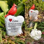 Jiasku Cardinal Decor Garden Decor,Red Cardinal Memorial Stones for Loved Ones, Cardinal Bird Figurine,Garden Sculptures & Statues, Outdoor Decor for Balcony, Yard, Lawn, Pathway, Walkway