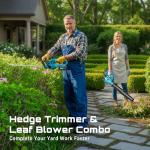 SEESII Cordless Hedge Trimmer and Leaf Blower Combo, 2 Pcs 4.0Ah Batteries, Electric Handheld Bush Trimmer with 20" Dual-Action Blade, Lightweight Brushless Blower with 2 Speed Modes for Yard Garden