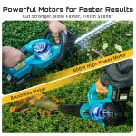 SEESII Cordless Hedge Trimmer and Leaf Blower Combo, 2 Pcs 4.0Ah Batteries, Electric Handheld Bush Trimmer with 20" Dual-Action Blade, Lightweight Brushless Blower with 2 Speed Modes for Yard Garden