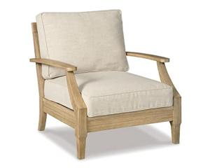 Beige Cushioned Eucalyptus Wood Lounge Chair