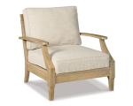 Beige Cushioned Eucalyptus Wood Lounge Chair
