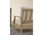 Beige Cushioned Eucalyptus Wood Lounge Chair