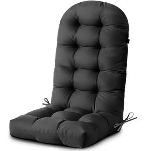 DANGHOOGY Outdoor/Indoor Adirondack Chair Cushion, Waterproof Outdoor Rocking Chair Cushion with Ties, Tufted Replacement Seat Cushions for Outdoor Furniture, Black