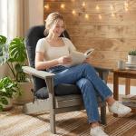 DANGHOOGY Outdoor/Indoor Adirondack Chair Cushion, Waterproof Outdoor Rocking Chair Cushion with Ties, Tufted Replacement Seat Cushions for Outdoor Furniture, Black