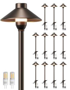 PARTPHONER Low Voltage Landscape Lighting 12-Pack, Aluminum 12V Pathway Lights with G4 Bulbs, Waterproof Oil Rubbed Bronze Color Wired Path Lights with Connectors for Walkway Yard Garden