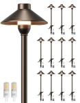 PARTPHONER Low Voltage Landscape Lighting 12-Pack, Aluminum 12V Pathway Lights with G4 Bulbs, Waterproof Oil Rubbed Bronze Color Wired Path Lights with Connectors for Walkway Yard Garden