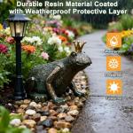 Lune cle Frog Garden Statue,11.5" L×8" H Animal Figurines Garden Decor, Weather-Resistant Outdoor & Indoor Sculptures & Statues for Home,Patio,Yard and Entryway-Crouching Frog Prince