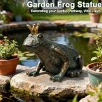Lune cle Frog Garden Statue,11.5" L×8" H Animal Figurines Garden Decor, Weather-Resistant Outdoor & Indoor Sculptures & Statues for Home,Patio,Yard and Entryway-Crouching Frog Prince