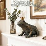 Lune cle Frog Garden Statue,11.5" L×8" H Animal Figurines Garden Decor, Weather-Resistant Outdoor & Indoor Sculptures & Statues for Home,Patio,Yard and Entryway-Crouching Frog Prince