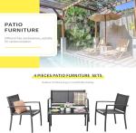 Shintenchi 4 Pieces Patio Furniture Set All Weather Textile Fabric Outdoor Conversation Set, with Glass Coffee Table, Loveseat, 2 Single Chairs for Home, Garden, Lawn, Porch（Gray）