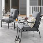 TOP HOME SPACE Patio Bistro Set 3 Pieces Metal Outdoor Furniture Sets Metal Patio Chairs with Side Table Thick Cushions Galvanized Steel Frame (Dark Grey)