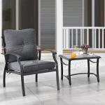 TOP HOME SPACE Patio Bistro Set 3 Pieces Metal Outdoor Furniture Sets Metal Patio Chairs with Side Table Thick Cushions Galvanized Steel Frame (Dark Grey)