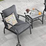 TOP HOME SPACE Patio Bistro Set 3 Pieces Metal Outdoor Furniture Sets Metal Patio Chairs with Side Table Thick Cushions Galvanized Steel Frame (Dark Grey)