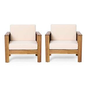 Christopher Knight Home Louver Club Chairs, Teak + Cream