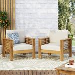 Christopher Knight Home Louver Club Chairs, Teak + Cream