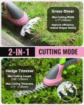 WORKPRO Cordless Grass Shear & Shrubbery Trimmer - 2 in 1 Handheld Hedge Trimmer 7.2V Electric Grass Trimmer Hedge Shears/Grass Cutter Rechargeable Lithium-Ion Battery and Type-C Cable - Pink Ribbon