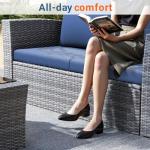 Wisteria Lane 4 Piece Patio Furniture Set, Wicker Outdoor Patio Conversation Furniture Set, All Weather Outdoor Patio Sofa with Cushion and Glass Table, Navy Blue