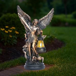 Dlfghos St Michael The Archangel Solar Outdoor Garden Decor Statues–12 in Miguel Arcangel Statue Solar Outdoor Sculptures for Outside Yard Patio Balcony Front Lawn Decor