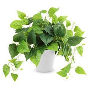 CEWOR Artificial Plants Fake Pothos with Plastic Pot Artificial Potted Plant for Home Office Bedroom Indoor Outdoor Decor 1 Pack