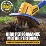 Cordless Tiller Cultivator Compatible with Dewalt 20V Battery(Tool Only), 360RPM Battery Powered Garden Cultivator, 9In Tilling Width & 7In Depth Tiller for Gardening