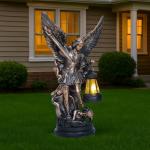 Dlfghos St Michael The Archangel Solar Outdoor Garden Decor Statues–12 in Miguel Arcangel Statue Solar Outdoor Sculptures for Outside Yard Patio Balcony Front Lawn Decor