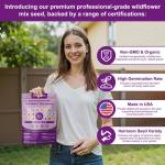 200,000+ Wildflower Seeds [4oz] 16 Variety Perennial Mix - Non-GMO, USA-Sourced Heirloom Seeds for Pollinator Gardens | Attracts Bees/Birds/Butterflies | High Germination Rate for Indoor & Outdoor