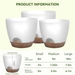 Nuotuv 8/9/10 Inch Large Self Watering Pots, Plastic Flower Pots with Multi Mesh Drainage Holes and Water Level Indicator & Deep Reservoir for Indoor Outdoor Garden Plants and Flowers (White)