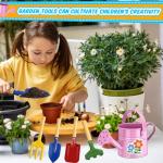 Blueweenly 130 Pcs Kids Garden Tools Set Include 6 Pcs Small Metal Watering Can 24 Gardening Tools Kit Shovel, Rake, Fork and Trowel with Wooden Handle and 100 Stickers for Kids Beach Planting Gifts