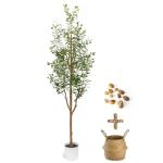 LuceAlberi 6FT Artificial Olive Tree - Indoor Tall Faux Olive Trees with Planter&Basket, Large Fake Olive Silk Tree Realistic Olive Plants with Branches and Fruits for Home Decor Office Living Room