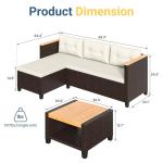 Wisteria Lane Small Patio Furniture Set, All-Weather PE Rattan Outdoor Sectional with Storage Table, L Shape Outdoor Couch with Cushions, 3 Piece Wicker Patio Furniture for Balcony, Brown