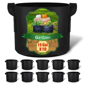Gardzen 10-Pack 15 Gallon Grow Bags, Aeration Fabric Pots with Handles