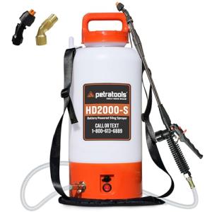 PetraTools Battery Powered Sprayer 2 Gallon - HD2000-S - Heavy Duty Electric Sprayer for Lawn and Garden Weed/Pest Control, Watering - with Battery, Charger & 2 Nozzles (2 Gallon)