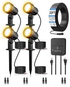 ZZXX All-in-One LED Landscape Lighting Kit, 4-Pack Low Voltage Landscape Lights with Transformer 32FT Wire and Connectors, 2700K Waterproof Outside Spotlights for Yard Garden Tree Pathway House