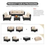Patio Sectional 6 Pieces All-Weather Wicker Patio Furniture Set Outdoor Sectional with Glass Patio Table Non-Slip Cushions and Waterproof Covers, Khaki