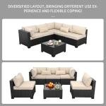 Patio Sectional 6 Pieces All-Weather Wicker Patio Furniture Set Outdoor Sectional with Glass Patio Table Non-Slip Cushions and Waterproof Covers, Khaki