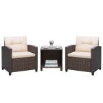 Greesum 3 Pieces Patio Furniture Sets Outdoor PE Rattan Wicker Chairs with Soft Cushion and Glass Coffee Table for Garden Backyard Porch Poolside, Beige
