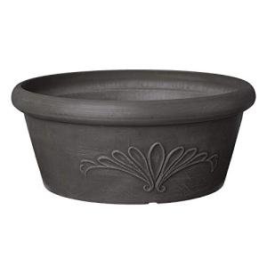 PSW Pot Collection TA30DC 12-inch Plastic/Stone/Wood Composite Bulb Pan Planter – No Drainage Hole (Drillable), Shallow Indoor/Outer Pot for Succulents, Bonsai, Fairy Gardens, Herbs, Dark Charcoal