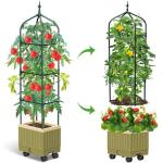 Raised Garden Bed Planter Box with Trellis, 71" Self-Watering Tomato Planter with Wheels for Climbing Vegetable and Plants, Tomato Cage Planters for Indoor Outdoor Patio Greenhouse Gardening (1Pack)