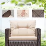 Greesum 3 Pieces Patio Furniture Sets Outdoor PE Rattan Wicker Chairs with Soft Cushion and Glass Coffee Table for Garden Backyard Porch Poolside, Beige