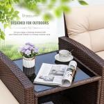 Greesum 3 Pieces Patio Furniture Sets Outdoor PE Rattan Wicker Chairs with Soft Cushion and Glass Coffee Table for Garden Backyard Porch Poolside, Beige