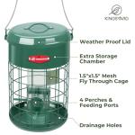 Kingsyard Upgraded Squirrel Proof Caged Bird Feeder for Outdoor Hanging - Additional Storage Tube Bird Feeder with 4 Feeding Ports & Perches, Easy to Clean & Refill. Green