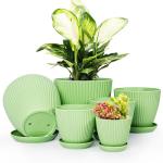 Vodotion - Plant Pots Indoor with Saucers & Drainage - 6 Pack Flower Pots - Plastic Planters for Indoor Planter - 7.5/6.6/5.8/5.0/4.3/3.5 inches Sizes for All Different Types of Plants-Light Green