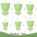 Vodotion - Plant Pots Indoor with Saucers & Drainage - 6 Pack Flower Pots - Plastic Planters for Indoor Planter - 7.5/6.6/5.8/5.0/4.3/3.5 inches Sizes for All Different Types of Plants-Light Green