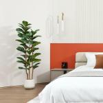 OAKRED Artificial Fiddle Leaf Fig Tree with White Planter,5ft Tall Fake Tree with Natural Wood Trunk for Home Decor, Faux Ficus Tree Fake Moss for Indoor Office Living Room